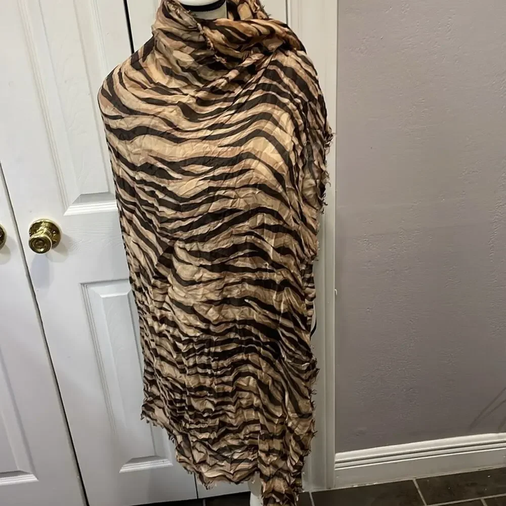 Saint Laurent Scarf Animal Print Striped Brown Modal Cashmere Large Retail‎ $750